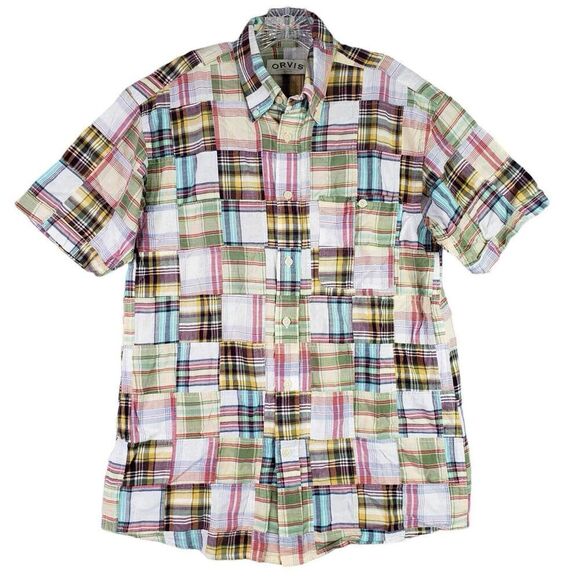 Orvis Shirt Men’s Patchwork SS Button Down Size M Medium Cotton Madras Plaid - Picture 2 of 9